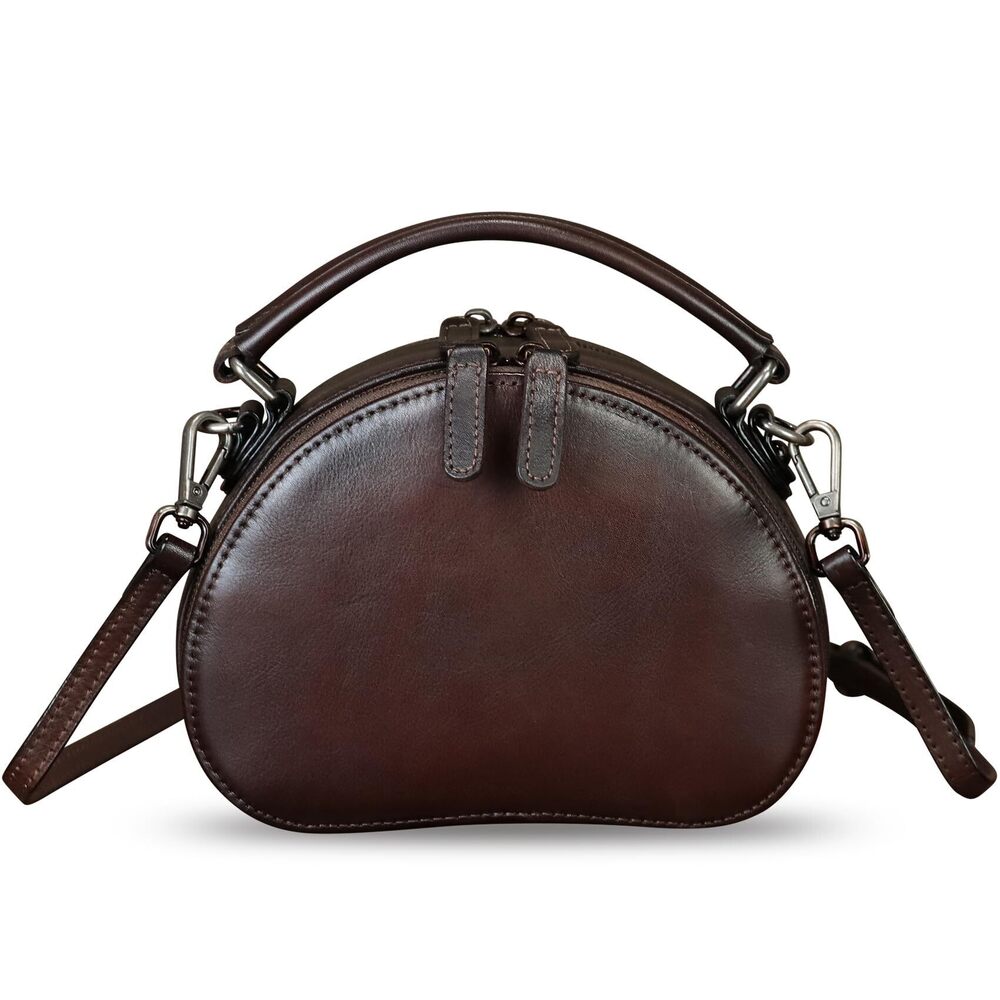 5224 Leather Crossbody Bag Retro Leather Handmade Round Messenger Satchel